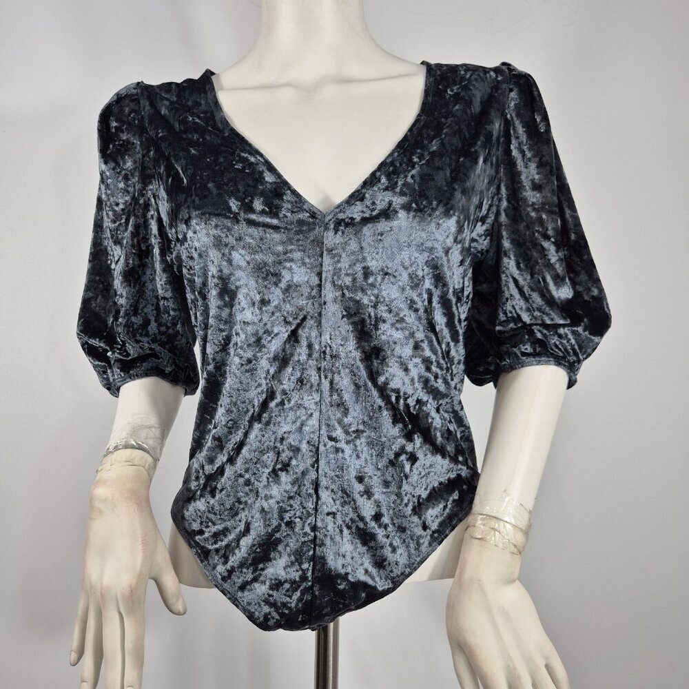 Free People Don’t You Wish Velvet Bodysuit Size S Sunflower Seed Puff Sleeve (40